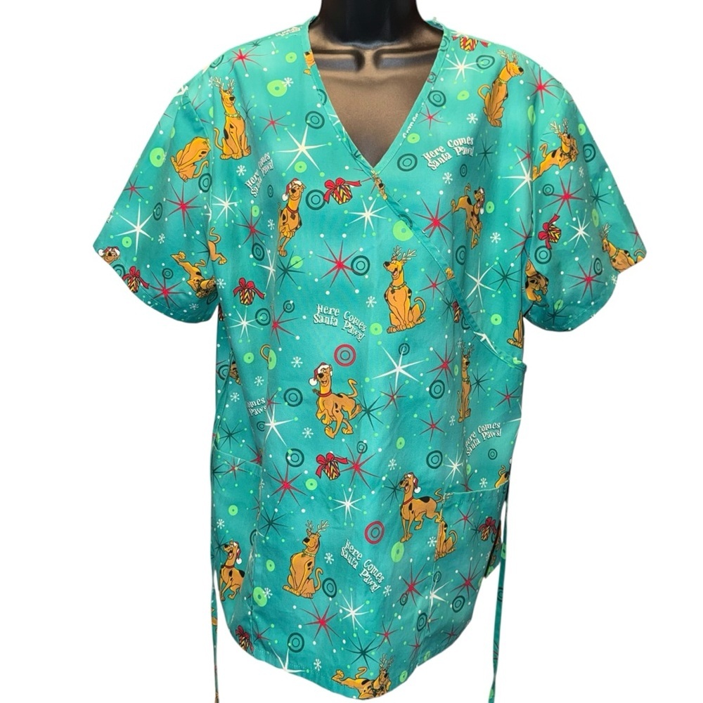 Scooby Doo Scrub Top XL Hanna Barbera Cartoon Print Medical Nurse Uniform